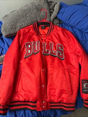 NBA Red Bulls Satin Varsity Jacket with Black Trim